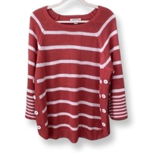 NWT  Striped Women's Round Neck Sweater Size XL John Paul Richard coral & ivory